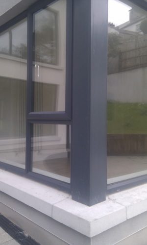 Grey corner window