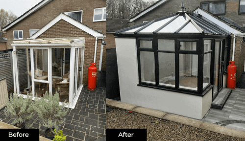 before and after of conservatory installation
